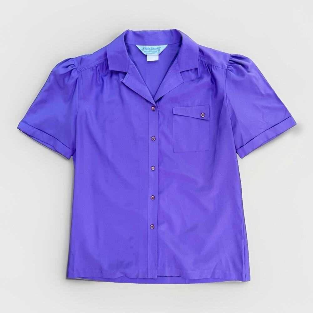 Ship’n Shore Purple Blouse MEDIUM Office Career Vintage Puff Sleeve Top